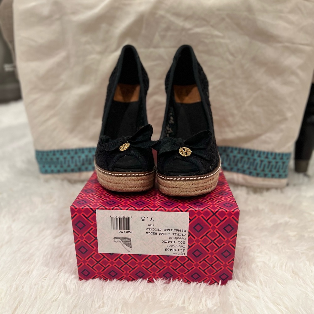 Tory Burch Jackie Wedge Espadrille Crochet 7.5M